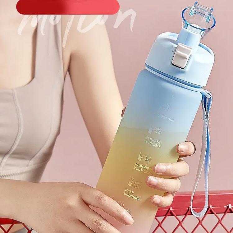 水筒 キッズ 1リットル タイムマーカー ウォーターボトル 水筒 ボトル ウォーター 1l 1リットル 子供 直飲み 目盛り 水筒 ワンタッチ 軽量 女の子 グラデーション スポーツボトル おしゃれ 可愛い 大人