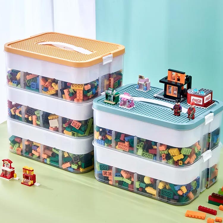 子供 2段 ブロック 収納ケース おもちゃ箱 1段 ボックス 蓋付き おもちゃ 仕切り 片付け 大容量 収納 積み重ね フタ付き ブロック 小物収納 プラスチック 見せる収納 カラーボックス 収納 おもちゃ収納 キッズ 子供部屋