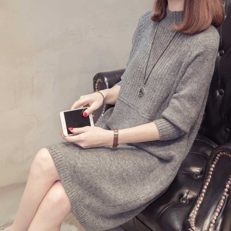 プチハイネック ロングワンピース ニットワンピース チュニック 長袖 ニット トップス ワンピース レディース 秋冬 ニットソー 膝丈 カジュアル ニットワンピ 膝丈ワンピース オシャレ 黒 きれいめ ニットワンピース 大人カジュアル