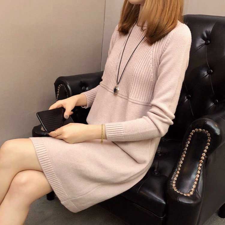 プチハイネック ロングワンピース ニットワンピース チュニック 長袖 ニット トップス ワンピース レディース 秋冬 ニットソー 膝丈 カジュアル ニットワンピ 膝丈ワンピース オシャレ 黒 きれいめ ニットワンピース 大人カジュアル