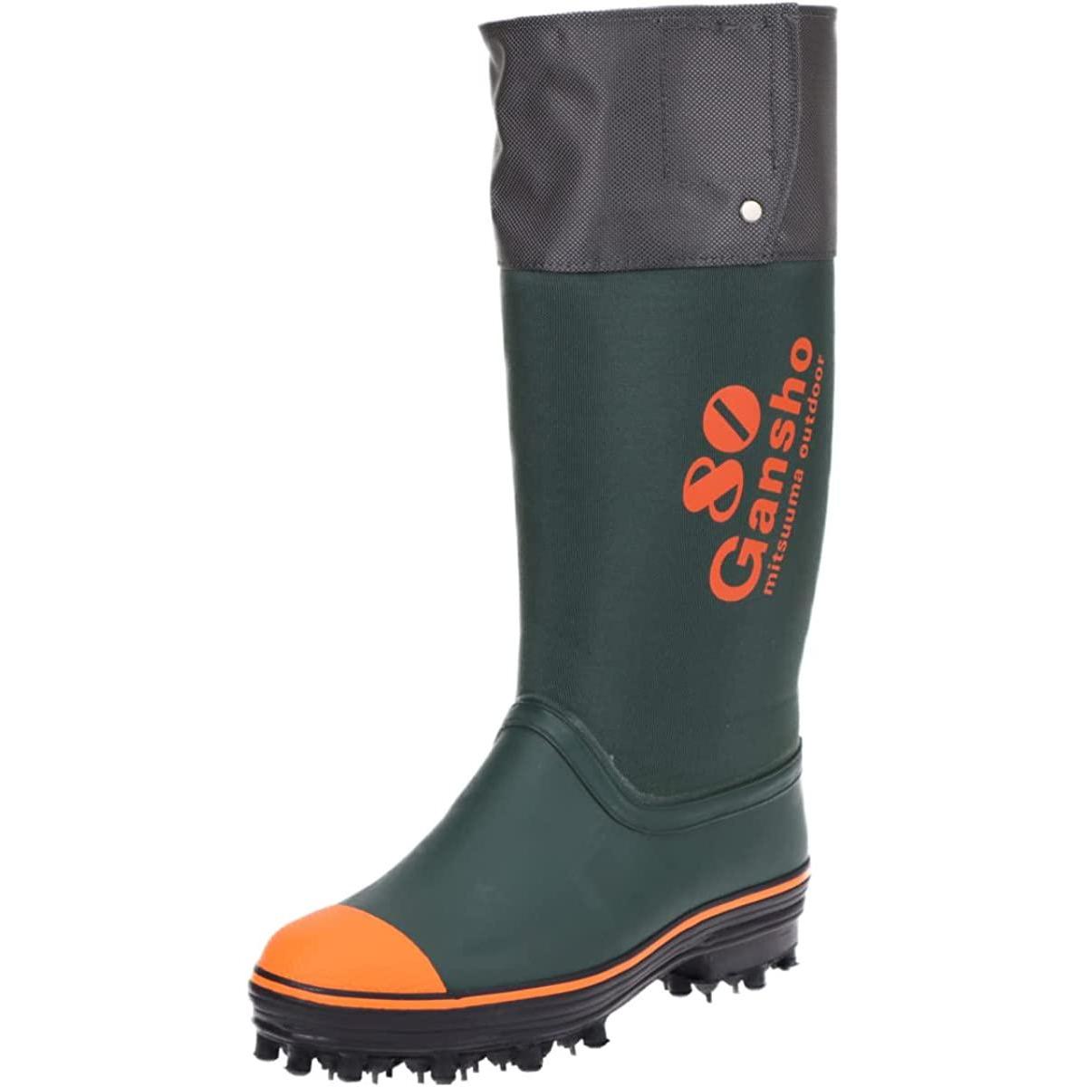 ミツウマ 岩礁80型NS ピンスパイク 長靴 濃グリーン 25.5cm　足首固定用バンド付 作業用  ...