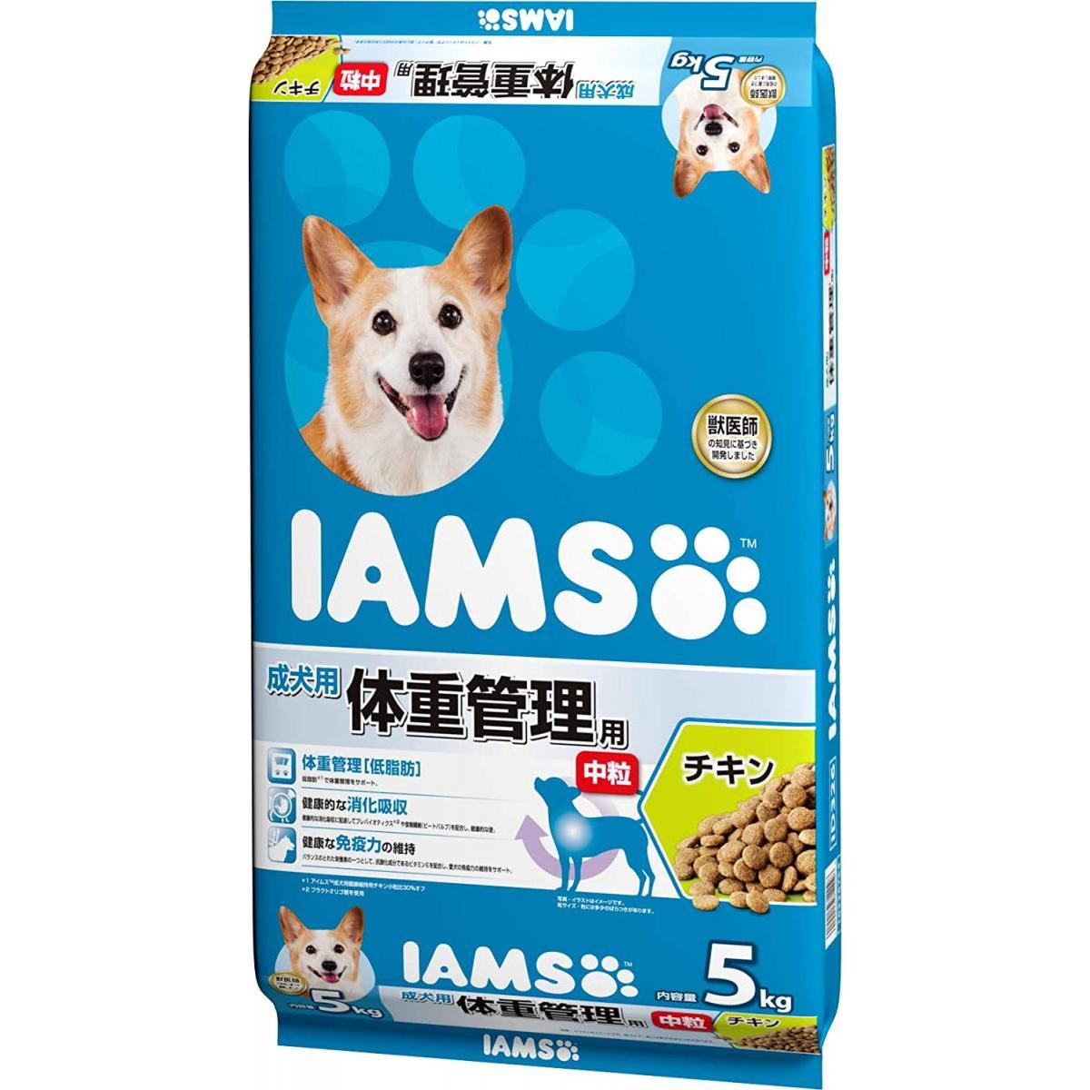 アイムス (IAMS) ドッグフード 成犬用 体重管理用 中粒 チキン 5キログラム (x 1)