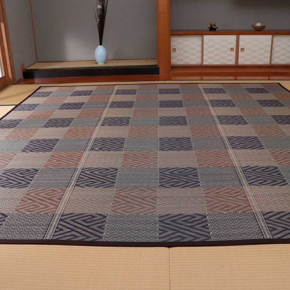 【I】【代引不可】イケヒコ 国産い草 花ござ 上敷き 五風 ブラウン 約261×261cm(江戸間4.5畳)　カーペット ラグ 【北海道・沖縄・離島不可】