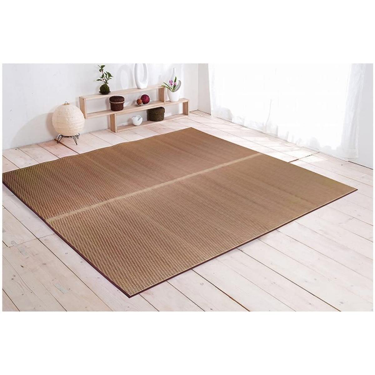 【I】【代引不可】イケヒコ い草ラグ カーペット 1.5畳 国産 Fソリッド ライトブラウン 約191×250cm(裏..