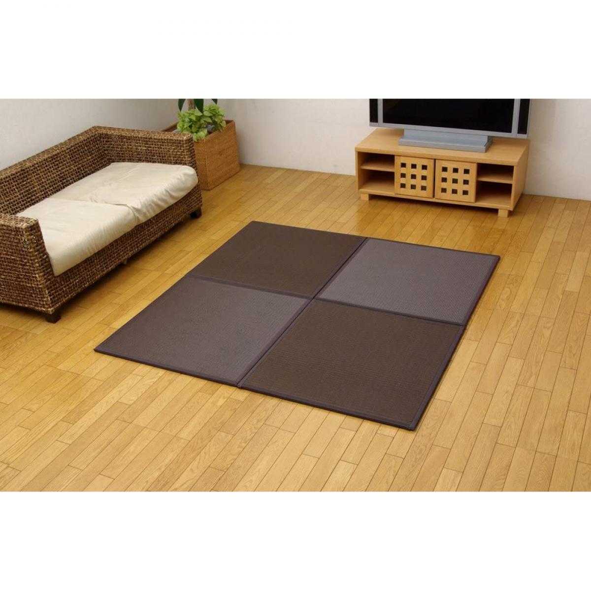【I】【代引不可】イケヒコ い草ラグ 置き畳 ユニット畳 PP 軽量タイプ スカッシュ ブラウン 約82×82×1.7cm 4枚1セット【北海道・沖縄・離島不可】