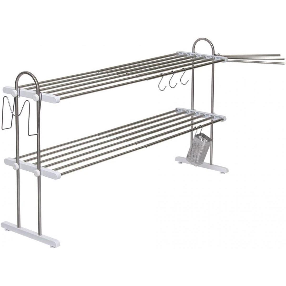 TAKUBO 伸縮置き棚 2段 ステンレス PP2-90LK 小物アクセサリー付　幅51～91cm 奥行24cm 高さ50cm 水切..