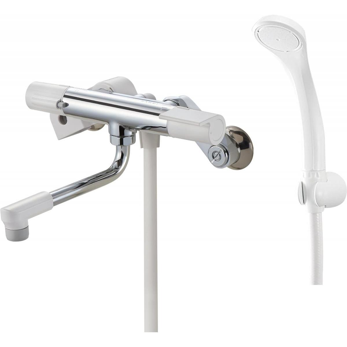 SANEI サーモシャワー混合栓 ホース1.6? 節水シャワー 断熱ボディ SK1811K 寒冷地用 ホワイト シャワーヘッド 節水 熱帯防止 シンプルのサムネイル