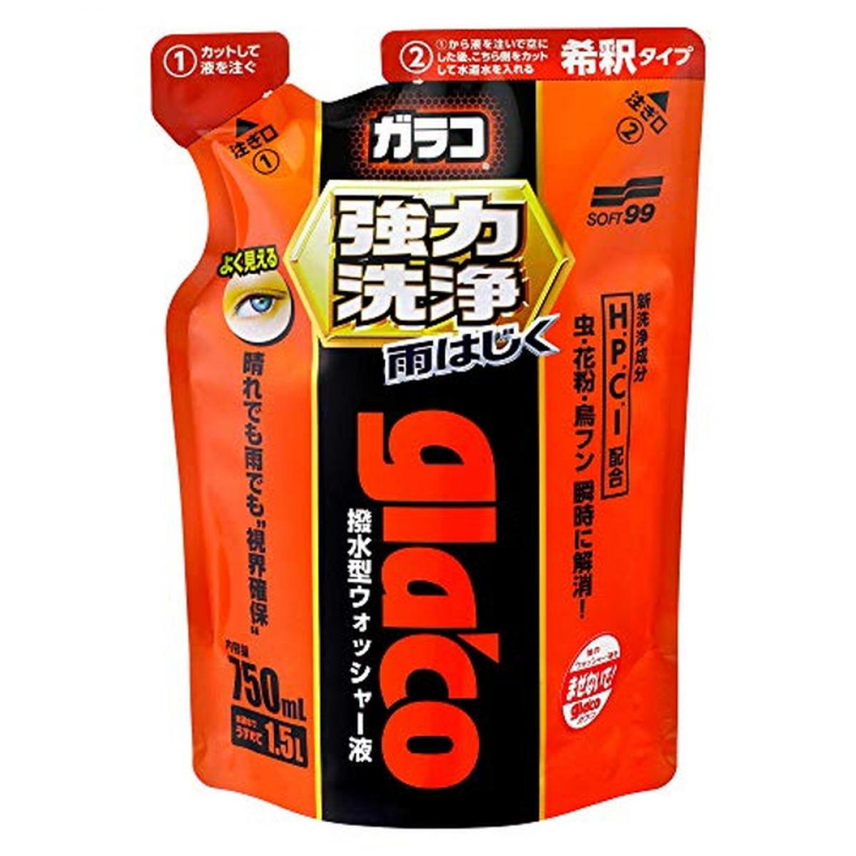 ◆油系・タンパク質汚れに効く、浸透性に優れた洗浄成分を配合、従来のガラコウォッシャーで落としにくかった「虫・花粉・鳥フン」等も強力に洗浄します。◆ガラコウォッシャー本来の撥水性能はもちろん踏襲、ガラス面の汚れをすっきり落とすことで、ムラなく均一な撥水被膜が得られます。◆ゴミ削減に配慮し、パウチサイズもコンパクトに設計しました。　／　■　仕　様　■内容量：750ml用途：自動車用窓ガラスの洗浄及び撥水用成分：非イオン系界面活性剤、洗浄助剤、シリコーン、メタノール（50％）凍結温度：-20度（2倍希釈）　／