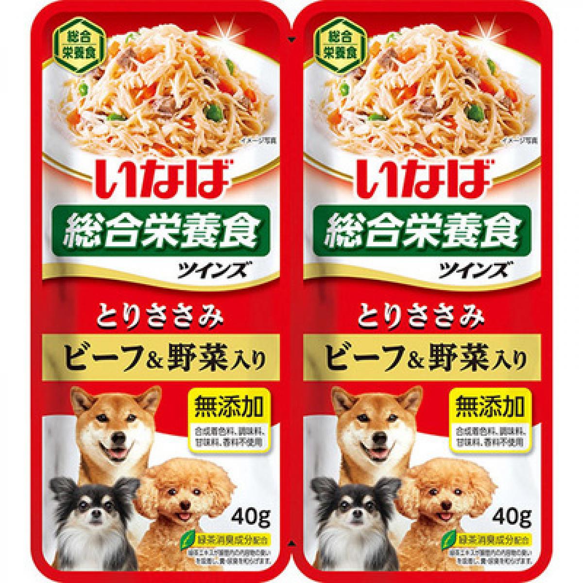 いなば ツインズ とりささみ ビーフ&野菜入り 80g　犬用 ウェットフード ドッグフード 成犬用 総合栄養..