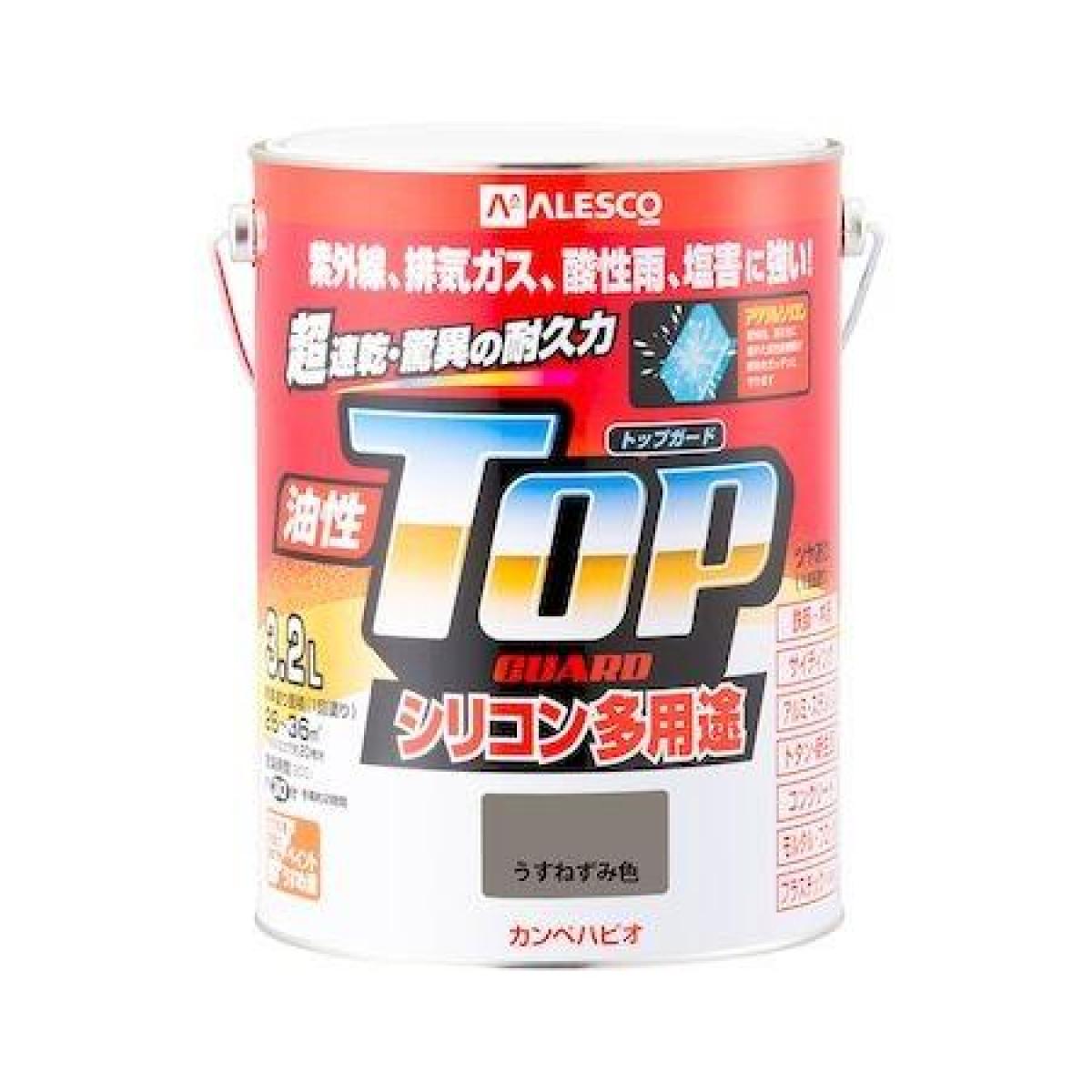 カンペハピオ ペンキ 塗料 油性 つやあり シリコン樹脂 多用途 超速乾 さび止め剤入り トップガード うすねずみ色 3.2L 油性塗料 日本製