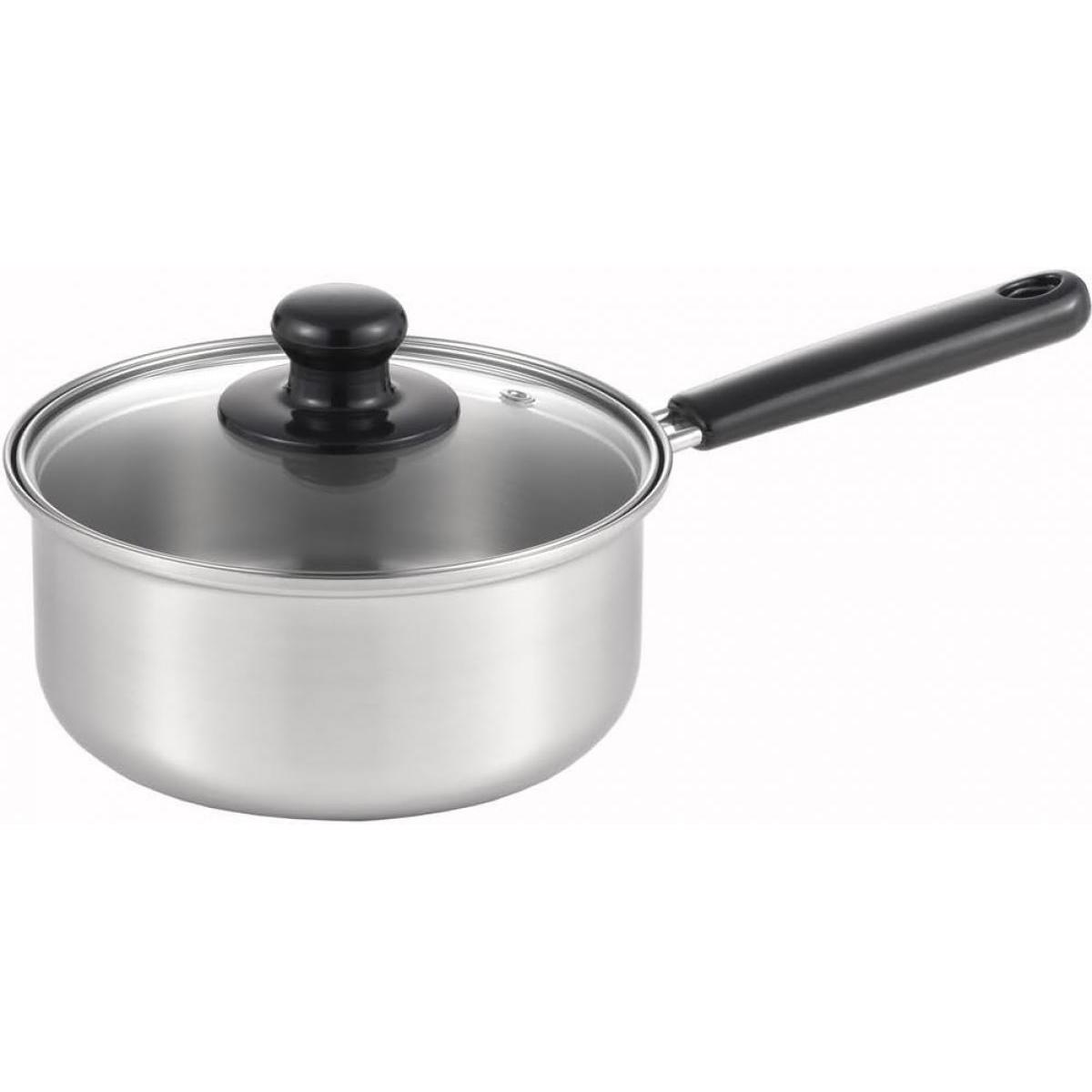 ヨシカワ クック・ルック ベーシック 片手鍋 18cm SJ3771 ステンレス鍋 IH 耐久性 熱伝導 2.2L ガラス蓋 下茹で 味噌汁　