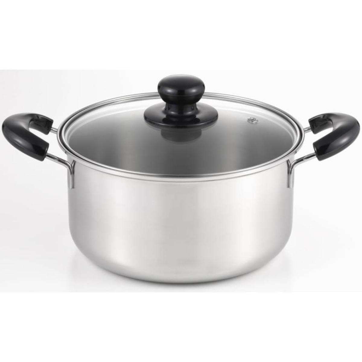 ヨシカワ クック・ルック ベーシック 両手鍋 22cm SJ3774 ステンレス鍋 IH 耐久性 熱伝導 4.3L ガラス蓋 煮込み料理