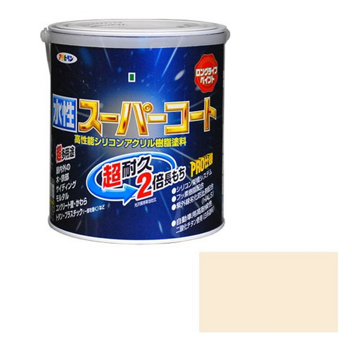 アサヒペン 塗料 ペンキ 水性スーパーコート 1.6L ミルキーホワイト 水性 多用途 ツヤあり 1回塗り 超耐久