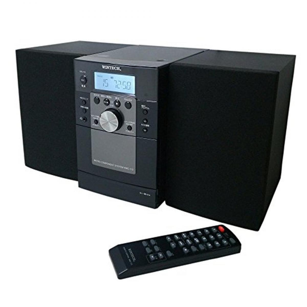 WINTECH AM/FMデジタルチューナー(FMワイドバンド対応)搭載CDカセットミニコンポ ブラック リモコン付属 KMC-113
