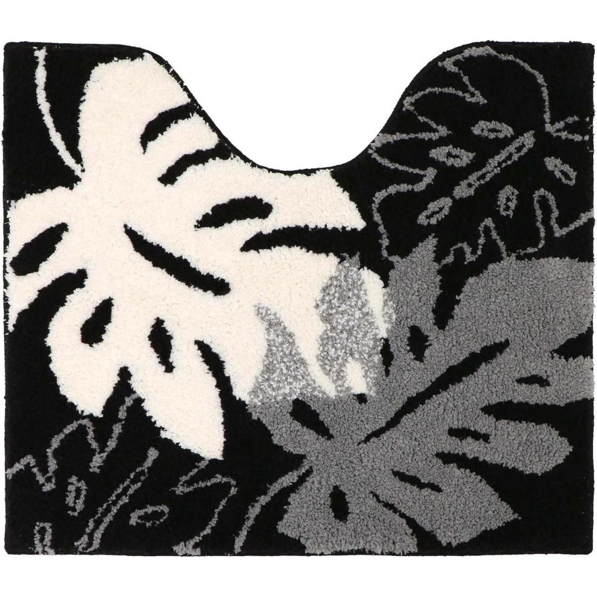 ヨコズナクリエーション モノ・ステラ トイレ足元マット ブラック トイレマット モンステラ柄