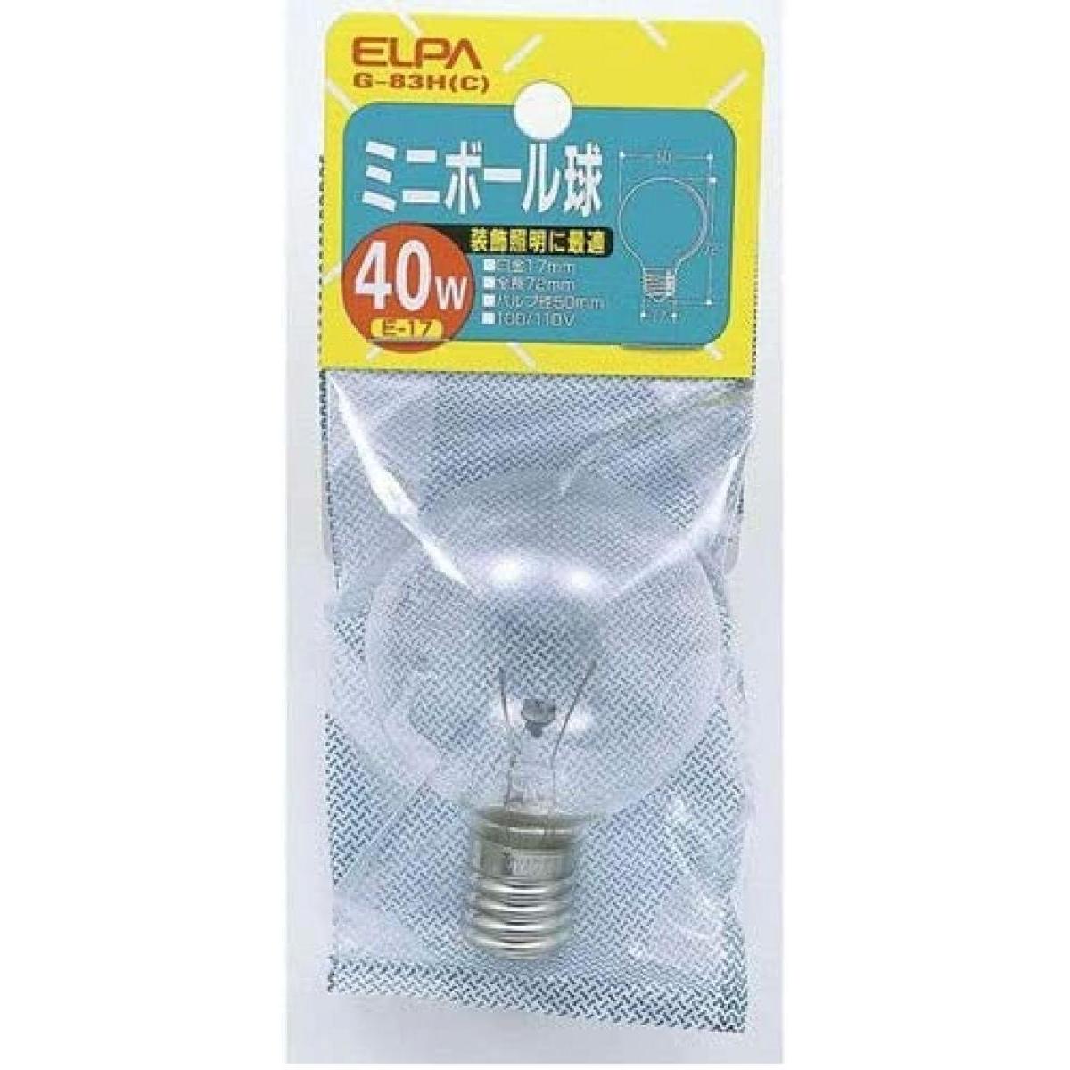 ELPA ミニボール球 40W 朝日電器 【品番】G-83H(C) 照明 ディスプレイ 電球 ランプ 白熱電球 インテリア 家具