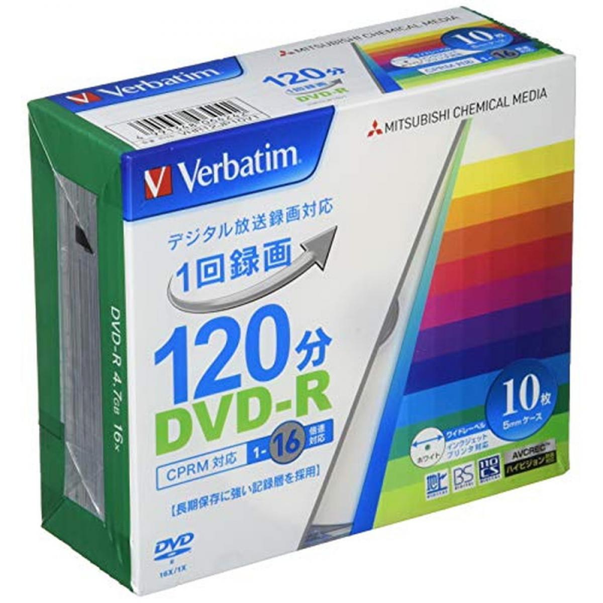 三菱ケミカルメディア Verbatim 1回録画用DVD-R(CPRM) VHR12JP10V1 (片面1層/1-16倍速/10枚)