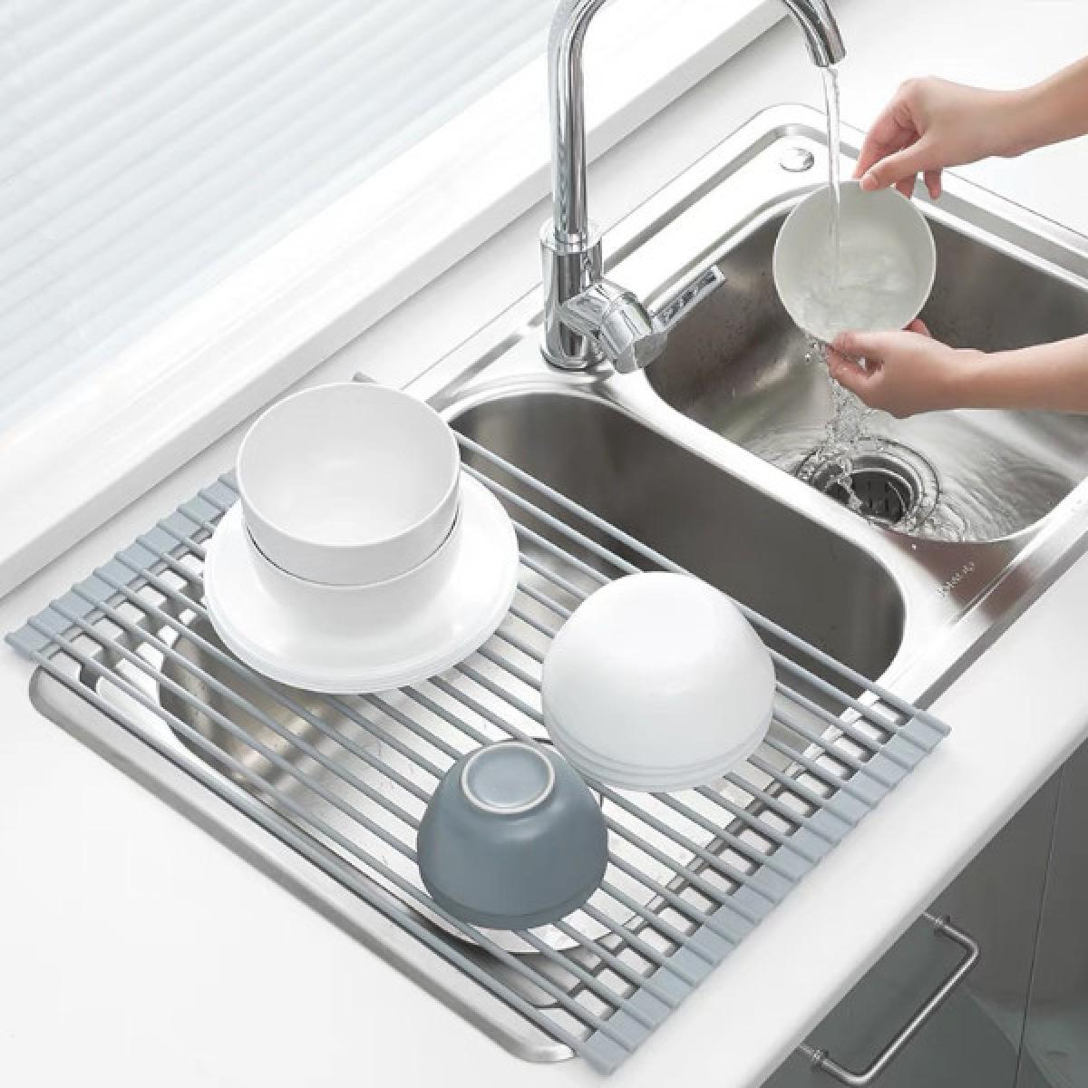 ウィキャン 収納便利シリコン水切り(L) WJ-9125　52×34cm コンパクト グレー 耐熱250°C 耐荷重18kg