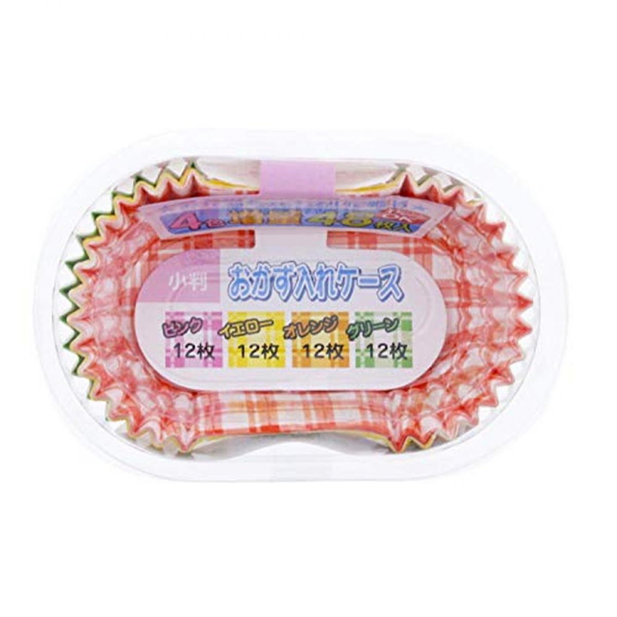 全家協(Zenkakyo) おかずカップ ピンク、イエロー、グリーン、ブルー 小判 4色チェック柄 48枚入
