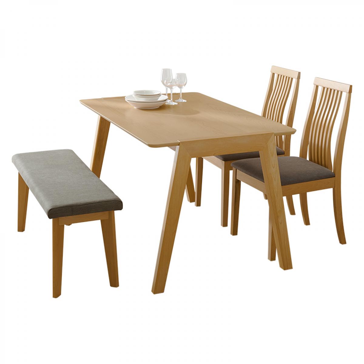 天然木を贅沢に使用したダイニング4点セット。チェアのゆるやかな背面デザインが空間に自然と溶け込みます。《製品仕様》●■組立式●主材：ビーチ集成材、天板：天然木化粧繊維板、張地：ポリエステル●テーブル:(約)幅120×奥行75×高さ70cm ...