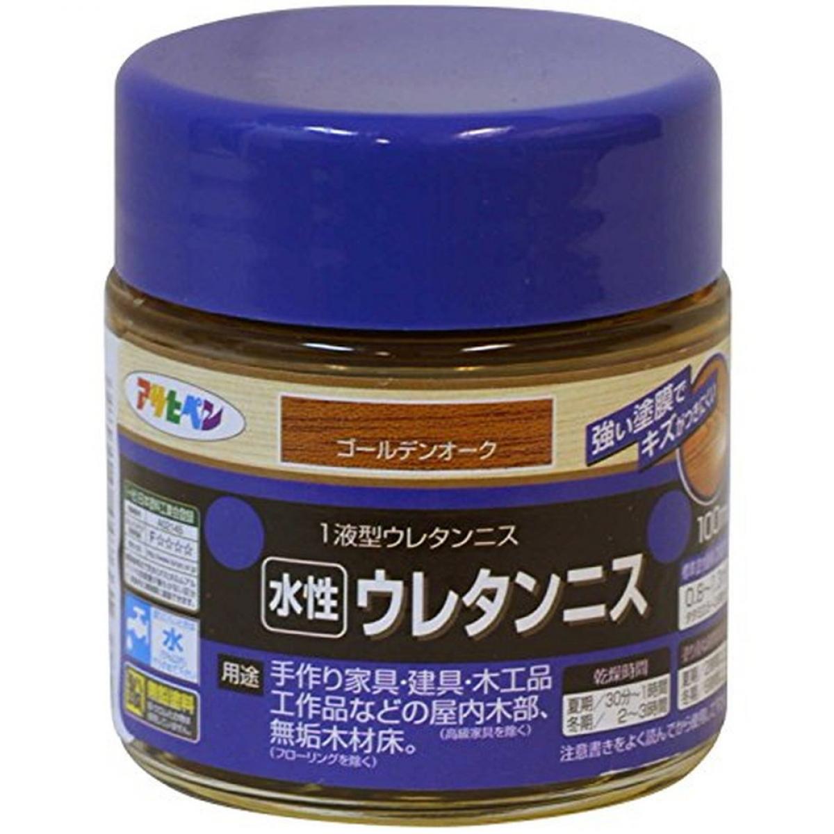  アサヒペン(Asahipen) 水性ウレタンニス 100mL ゴールドオーク 屋内用 ツヤあり 半透明 ゴールデンオーク