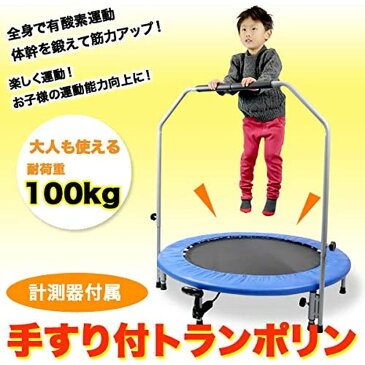 手すり付きトランポリン 102cm 大きめサイズ ブルー TX638H-BL フィットネス ダイエット 体幹 子供 キッズ
