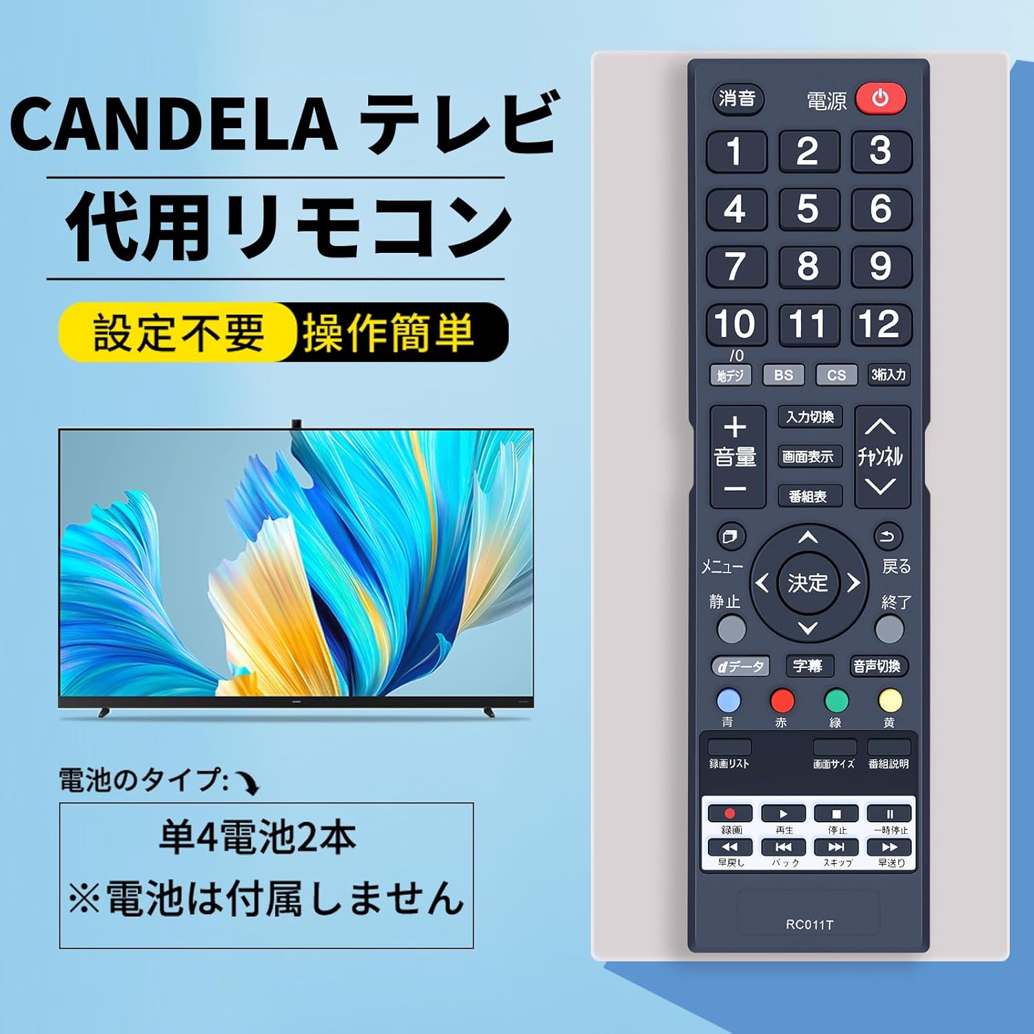 �ƥ�ӥ�⥳�� RC011T for CANDELA ����ǥ��⥳�� ����ǥ�ƥ�� ��⥳�� AGS24RZ3 AGS22R3 AGS19RZ3�б�