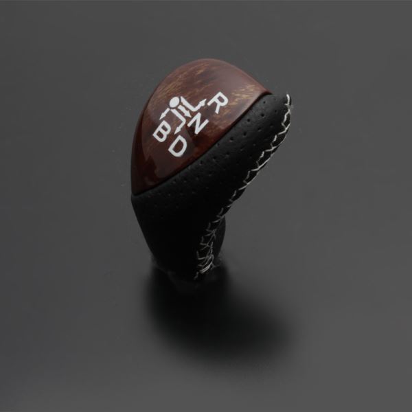 エスクァイア シフトノブ 80系 2014/10- 茶木目xシルバーステッチ LUNA/ルナ (LKB-054SI