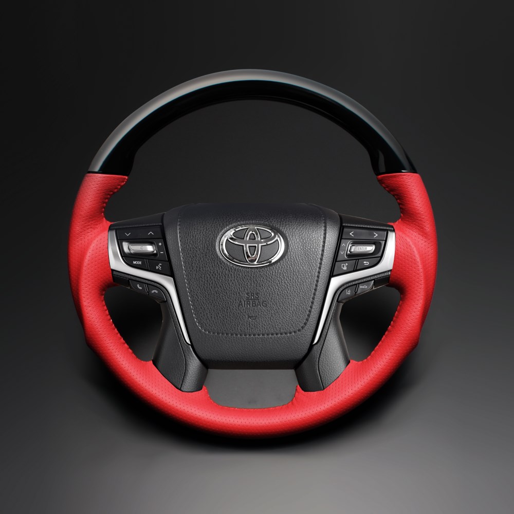 ランクルプラドプラド ステアリング 150系 2017/8- ピアノブラックxロッソコルサレッドレザー LUNA/ルナ (LSAVC-PRL-01