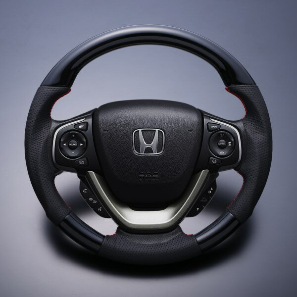 ステップワゴン ステアリング RP系 2015/5- ピアノブラックxダークグレーレザーxレッドユーロステッチ LUNA/ルナ (LSRP1-PBR