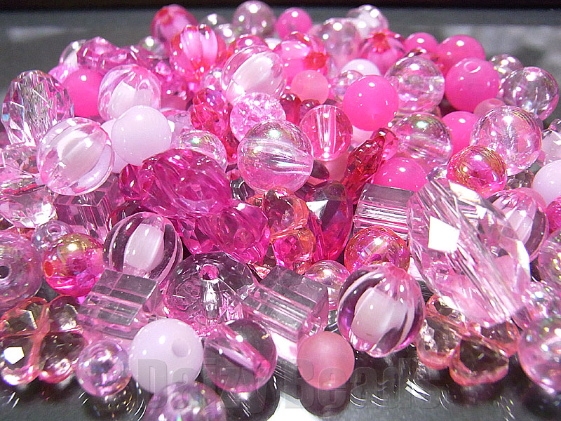 【ランキング4位受賞】【8パック分おまとめセット】【ワンコイン500円ぽっきり】【たっぷり人気アクリルビーズミックス『ベリーピンク』】 約6-14mm 約50g 【福袋】