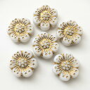 【2パックセット】チェコ ビーズ デザイン フラワー 【チョークホワイト】約14mm 6個 フラワー アネモネ 花 ピアス イヤリング ブレスレット パーツ ハ...