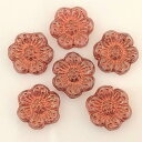 【2パックセット】チェコ ビーズ デザイン フラワー 【ピンク/ブロンズ】約14mm 6個 フラワー アネモネ 花 ピアス イヤリング ブレスレット パーツ ハ...