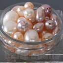 【訳あり淡水パール(天然)ミックス ライス】色(ホワイト,ピーチ,モーブ)x形(ライス)(量:約17g, サイズ:約4-8mm)