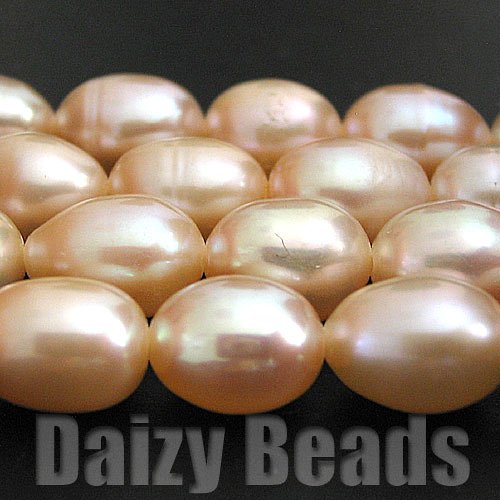 Genuine, Semi-Precious Stones - 【ランキング1位受賞】【天然石ビーズ】【淡水パール(天然) ピーチ】 Cグレード ライス型 約6-7mm (サイズ表示は厚さです) 1連(約36-38cm)