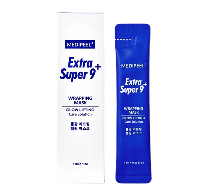 【海外発送】ダイソー メディピール エクストラ スーパー 9 プラス 水光 リフティング マスク 4 ml×4個入 パウチ・外箱【並行輸入品】