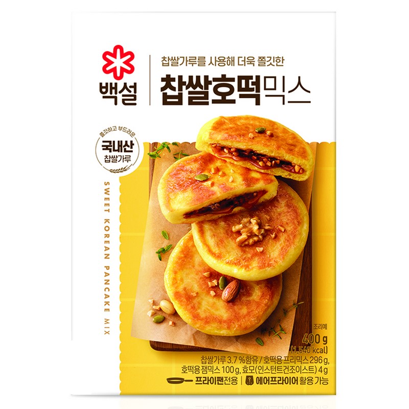 白雪もち米ホットクミックス400gの2個セットです。韓国の伝統的なお菓子、ホットクが作れるミックス粉です。