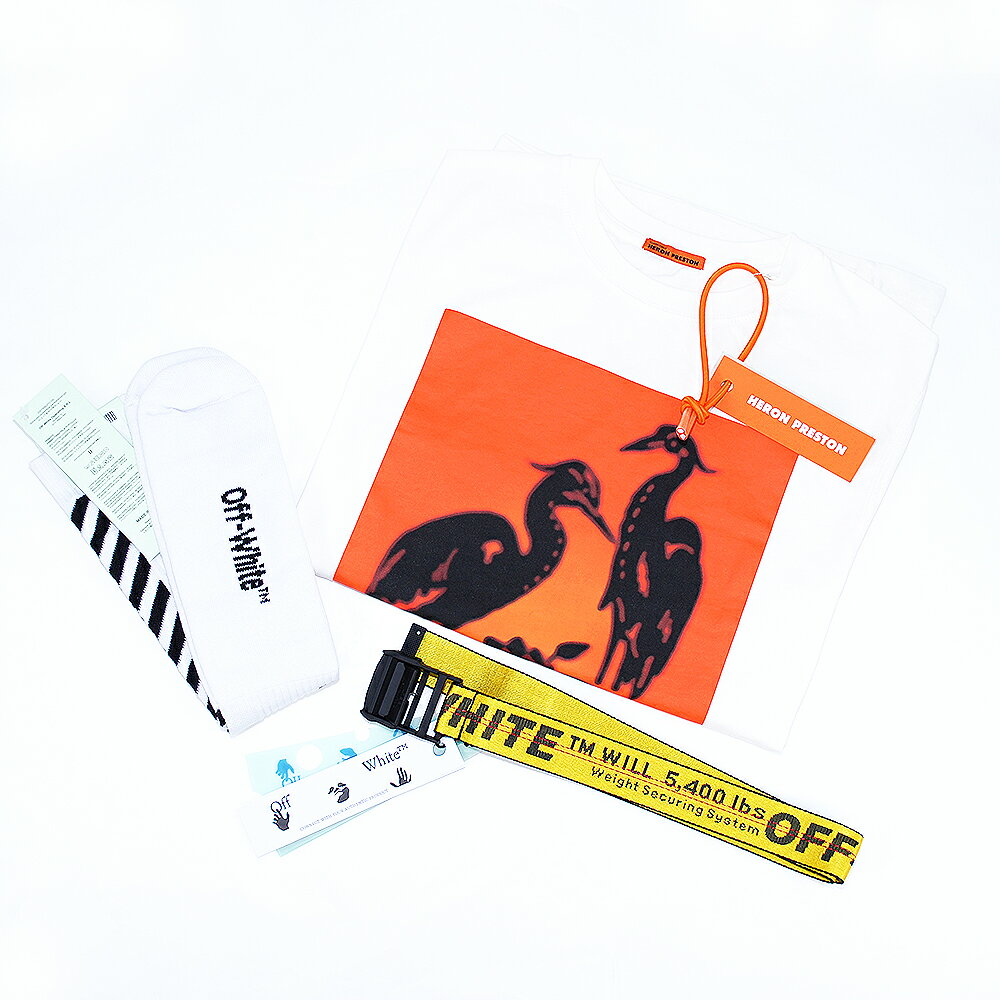 【9時間限定ポイント5倍 6/3 17時スタート】オフホワイト OFF-WHITE ヘロンプレストン HERON PRESTON Tシャツ ソックス ベルト 3点セット メンズ 【返品不可】