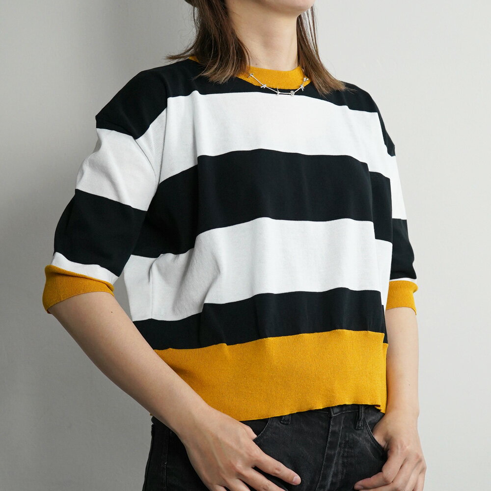 MARNI 半袖ニット マルニ レディース ボーダーセーター (MSN99 / BLACK) short sleeved sweater【GCMD0345Q0 UFC912】