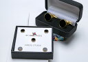 ★ST.GEORGE 黒ゴールドのカフスボタンとスタッドセットShiny Gilt Round Black Insert