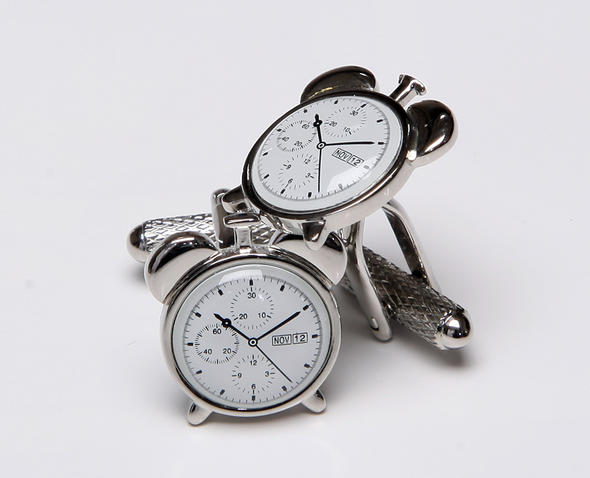 カフス　時計 ★カフスボタン ONYX-ART LONDON CK793 Bell Clock Cuffkinks　アンティークな目覚まし時計10時10分24秒