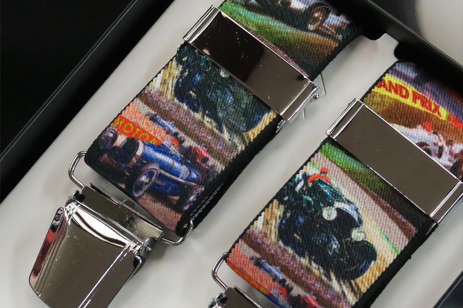★サーキットL'UOMOカーレイシングサスペンダー 35mm X型 シルバークリップClassic Moter Racing ST.GEORGE BRACE★美しく大きくしっかりシルバークリップが魅力です