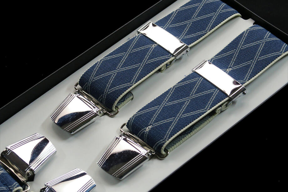 ★イギリス U.K SOPHOS ST.GEORGE Diamond Cross Over Design Blue 35mmシルバークリップタイプX型 BRACE