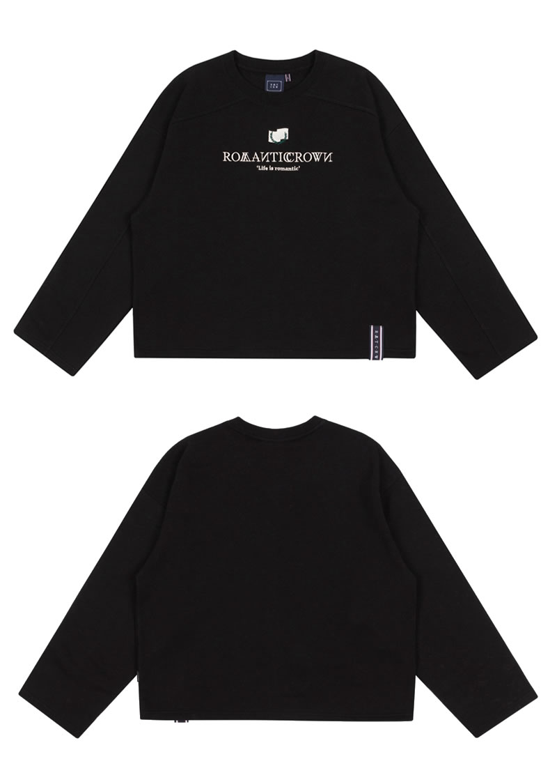Romantic Crown ペア ロマンティッククラウン スウェット スウェット カットソー ペア トップス お揃い スエット クロップド丈 レイヤード コットン カットソー 長袖 ユニセックス レディース メンズ カップル ロゴ 韓国 ファッション ブランド オルチャンファッション