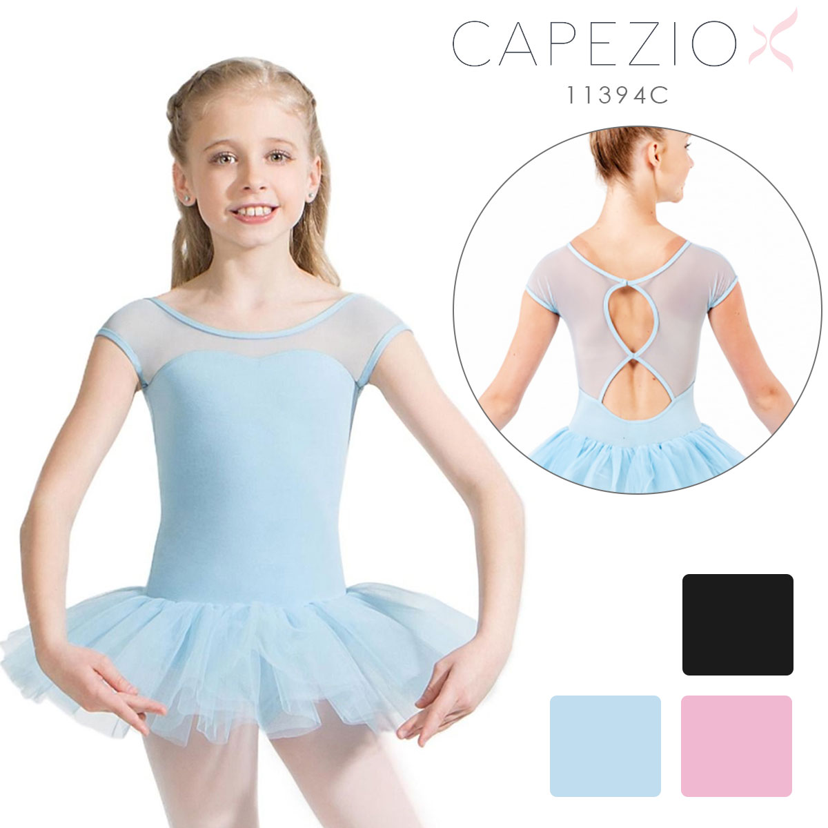 Capezio カペジオ 子供用スカート付レオタード 11394C バレエ レオタード チュチュ 子ども こども キッズ ガールズ キッズバレエ 子どもバレエ バックスタイル おしゃれ かわいい ブラック 黒 ピンク 水色