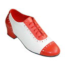 ダンスシューズ・社交ダンスシューズ・レディース女性ティーチャーズシューズ・白赤200702セミオーダー品ですのであなたにぴったりの1足がつくれますよ♪