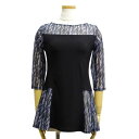 【SALE】JOAN チュニック トップス (M) 74152-B 黒 × 縞 柄 メッシュ 切り替え 社交ダンス レッスン パーティー オススメ チュニック ...