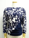 【SALE】JOAN プリント切り替えトップス 60137-A ネイビー ホワイト Mサイズ 社交ダンス パーティー レッスン カットソー Tシャツ 紺地 フラ...