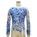 【新入荷】JOAN フラワー プリントトップス 11026-A Mサイズ LLサイズ 白地 ブルー花柄 社交ダンス 衣装 レッスン 検定 シンプル レディースト...