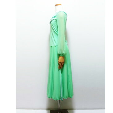 【新入荷】セットアップ (M) No.5094791 パピヨン 社交ダンス パーティー 衣装 サテン 切り替え ミントグリーン